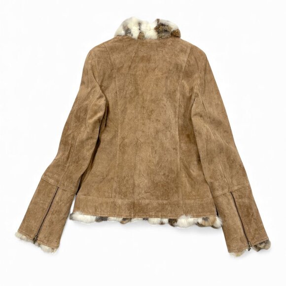 NEW St. John's Bay Suede Leather Fur Trim Zip Cuff Moto Bomber Jacket Women's M - Picture 5 of 14